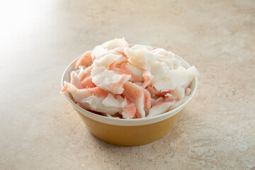A view of a bowl of surimi.