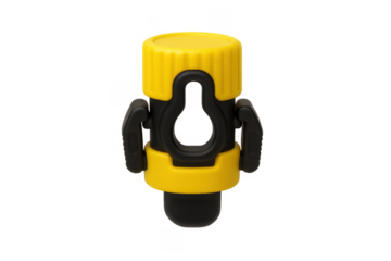 Yellow black plastic garden hose quick connector on transparent background