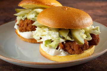 A view of some dairy-free, gluten-free Nashville chicken sandwiches.