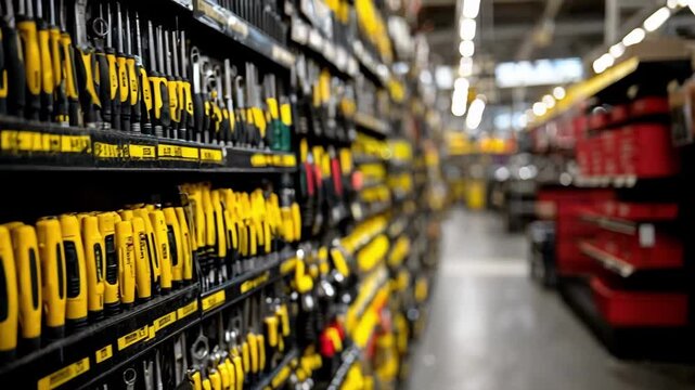 Medium shot showing a workshop with wall racks neatly holding various hand tools highlighting efficient vertical storage and easy access.
