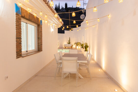 courtyard of a house at night