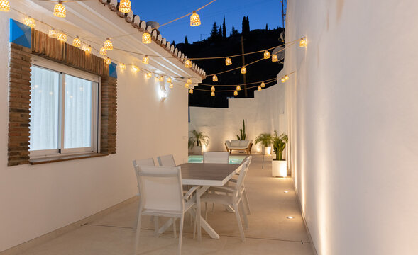 courtyard of a house at night