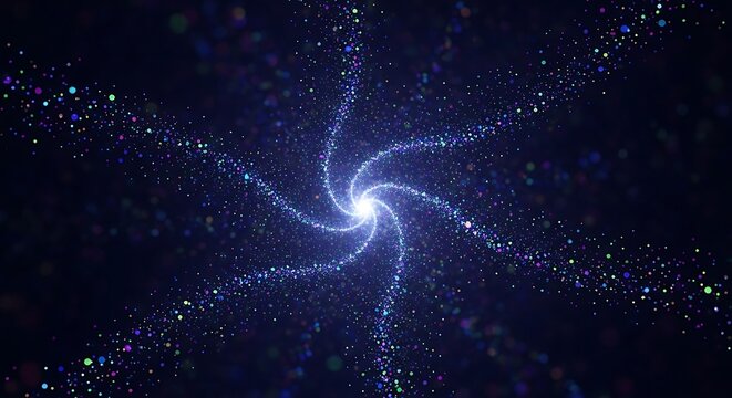 Radiant Vortex of Luminous Particles Bursting from the Dark Depths