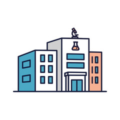 Modern Science Laboratory Building with Microscope Icon.