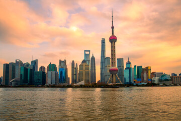Fototapeta premium Shanghai Bund CBD skyline sunrise scenery, China