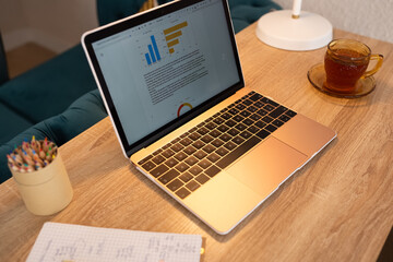 Laptop with financial data on screen