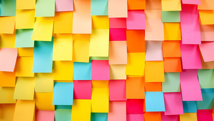 Vibrant collage of colorful sticky notes in a grid