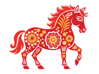 Festive Red Horse with Golden Ornaments