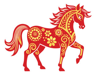 Festive Red Horse with Golden Ornaments