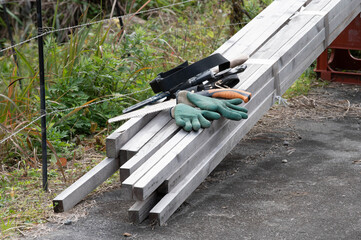 日曜大工で揃えた材木加工の準備