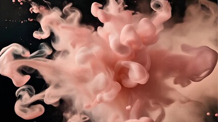 Pink liquid explosion in water with swirling tendrils and dark background in abstract motion scene. Seamless looping time-lapse animation video background