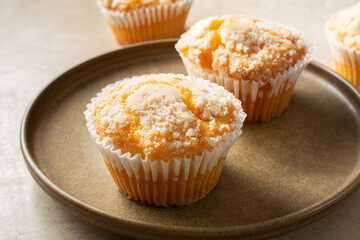A view of some dairy-free, gluten-free lemon streusel muffins.