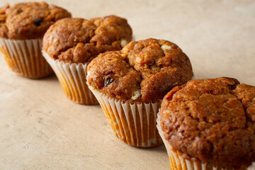 A view of a row of dairy-free, gluten-free oat muffins.