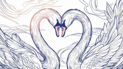 Obraz premium Illustration of two swans with their necks forming a heart shape, representing love and romance. The design is detailed and artistic.