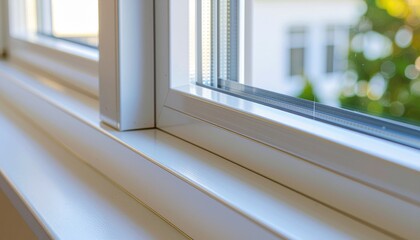 Fototapeta premium Closeup of a white window sill with horizontal grooves