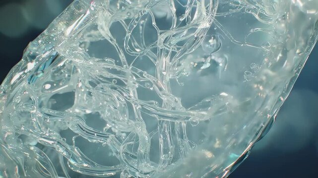 Abstract macro shot of clear liquid strands with air bubbles