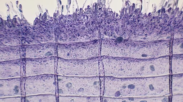 Microscopic view of fungal hyphae and spores