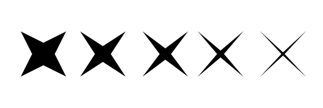 A view of variations on a 4-sided star shape.