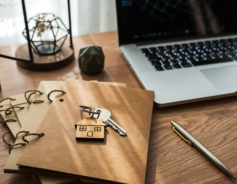 Exciting opportunity for new home ownership with keys on notebook, ready to unlock dreams and create lasting memories, ideal for real estate marketing