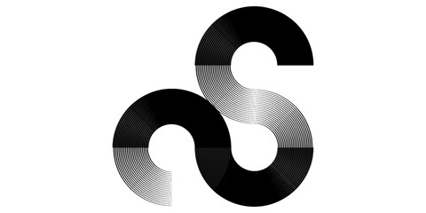 Naklejka premium Sport vector pattern of round swirled parallel lines. Black striped design element on white background. For sportswear, interior, wall art. Vector background in retro style. Swirled