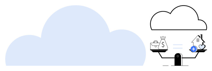 Cloud computing concept. Cloud storing digital assets, balancing business and life goals. Cloud computing enables flexible solutions for personal and business applications. For technology, balance