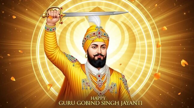 Guru Gobind Singh Jayanti Celebration with Sword and Religious Symbolism