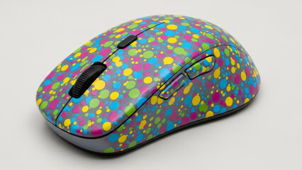 Colorful splatter paint computer mouse on a light background