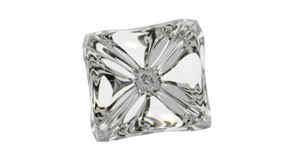 Rectangular clear ice cube with floral pattern isolated on transparent background
