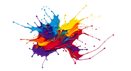 Colorful paint splash explosion with vibrant hues isolated on transparent background