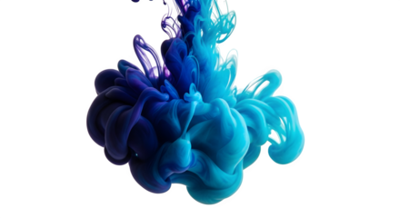 Blue and purple ink cloud explosion isolated on transparent background
