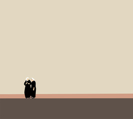 Nuns talking on modern city street. Diversity, culture, religion, and travel. Minimal cartoon design.
