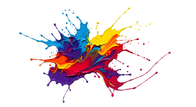 Colorful paint splash explosion with vibrant hues isolated on transparent background