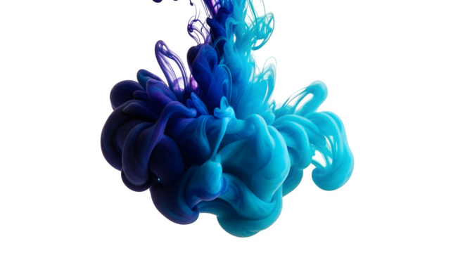 Blue and purple ink cloud explosion isolated on transparent background