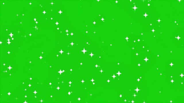 White sparkling stars animation on green screen. Dense twinkling star particles shimmering across chroma background for magical overlays, festive visuals, and motion graphics effects in 4K