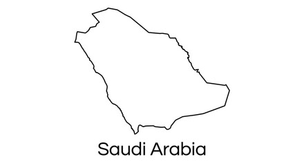 Fototapeta premium Outline map of Saudi Arabia in white, with the country name displayed below.