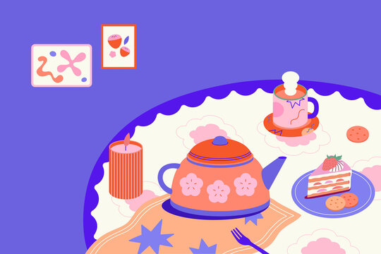 Illustrated Tea Party Scene