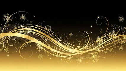 Golden Swirls Snowflakes Stars Black Gradient Background glitter