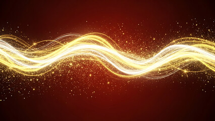 Obraz premium Golden light streaks and sparkles on a dark red background yellow