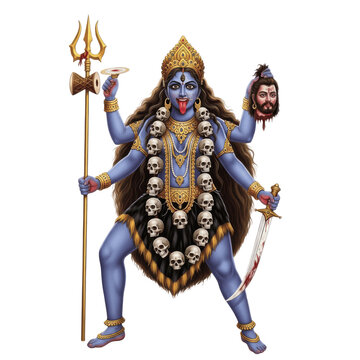 Hindu Goddess Kali Maa Standing with Many Arms Wearing Skull Garland PNG Oil Paint