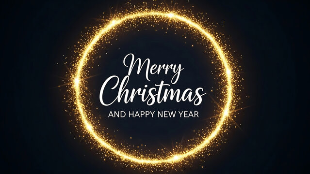 Golden sparkling circle with Merry Christmas and Happy New Year text image