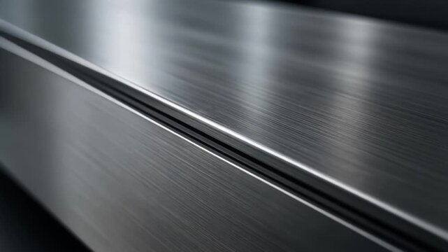 Brushed metal surface with a linear texture and sharp edge