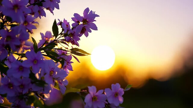 Vibrant pink flowers bloom elegantly as the sun sets, casting a warm golden glow across the garden. Each petal seems to dance gently in the evening breeze, celebrating the day's en