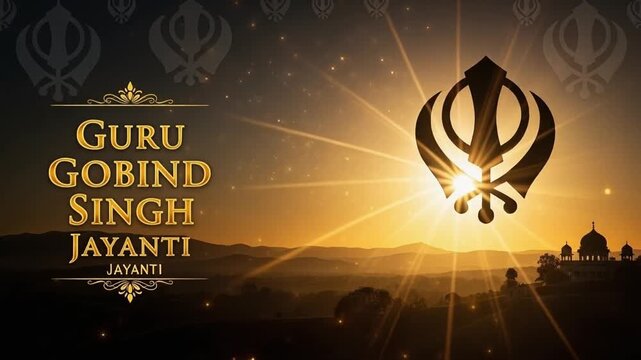 Guru Gobind Singh Jayanti Celebration with Khanda Symbol and Sunrise
