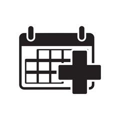Obraz premium Black calendar icon with plus symbol on white background vector