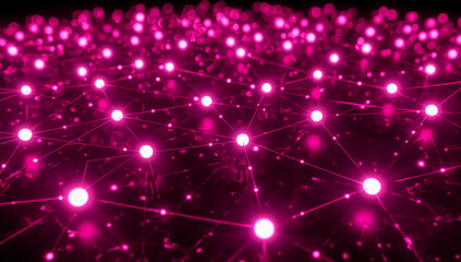Abstract neon pink network of glowing nodes and connecting lines