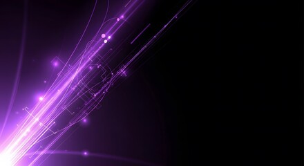 Abstract purple glowing light trails on black background concept for futuristic elements with hi-tech digital technology