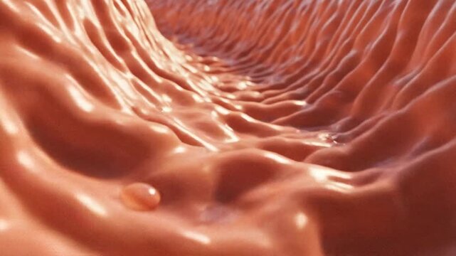 Stomach lining with rugae and fluid droplets