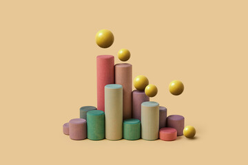 Yellow balls over colorful wooden business chart