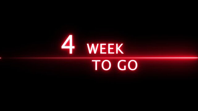 Counting 4 weeks to go animation.  Counting number. Neon calendar number concept.