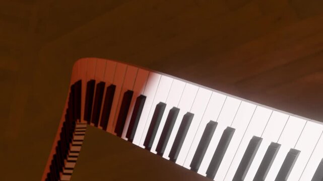close-up abstract curved piano keys seamless loop animation created by 3d modeling.